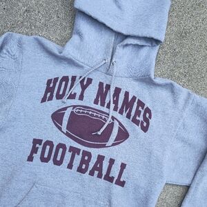 Vintage Holy Names Football Collegiant Hoodie Size Small Ash Grey/Crimson